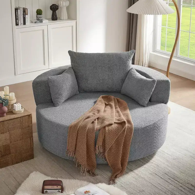 360 Swivel Barrel Accent Chair with Pillows, Comfort Swivel Sofa Chair Round Lounge Chair for Living Room