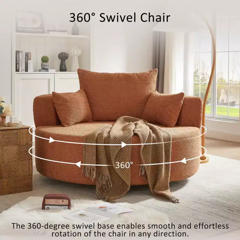 360 Swivel Barrel Accent Chair with Pillows, Comfort Swivel Sofa Chair Round Lounge Chair for Living Room