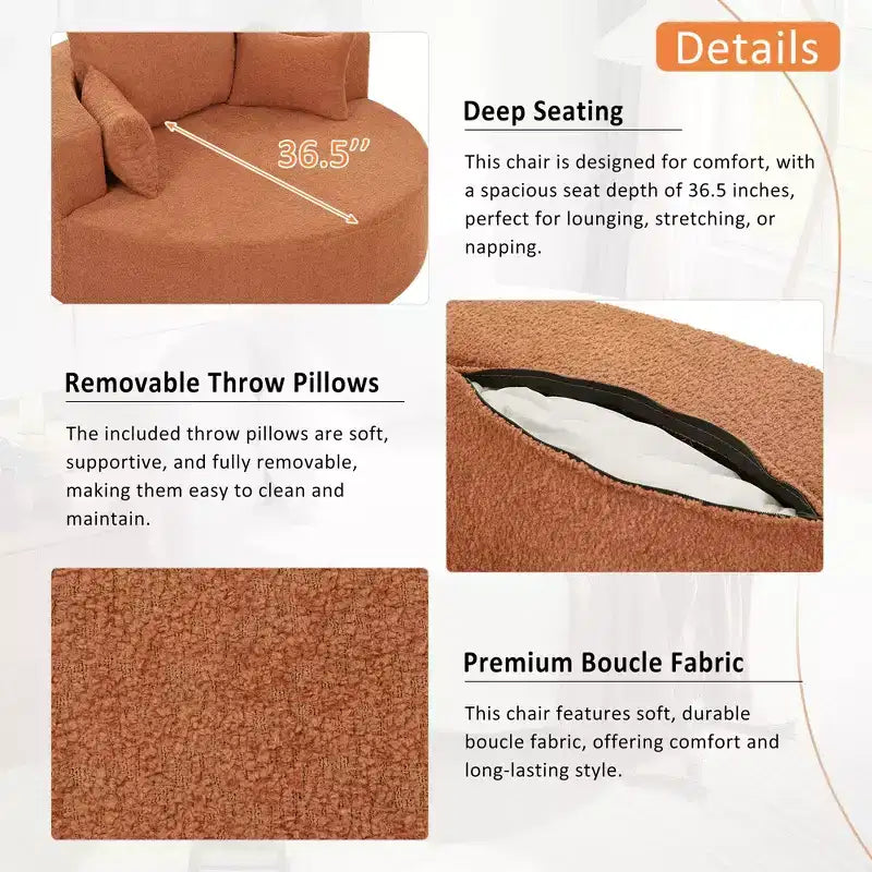 360 Swivel Barrel Accent Chair with Pillows, Comfort Swivel Sofa Chair Round Lounge Chair for Living Room
