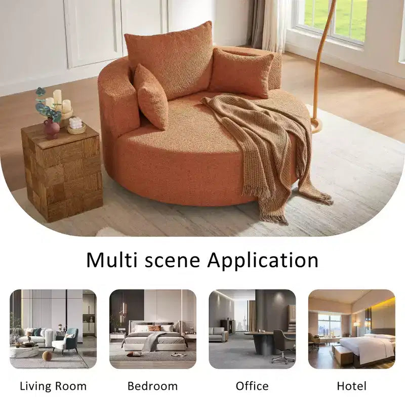 360 Swivel Barrel Accent Chair with Pillows, Comfort Swivel Sofa Chair Round Lounge Chair for Living Room