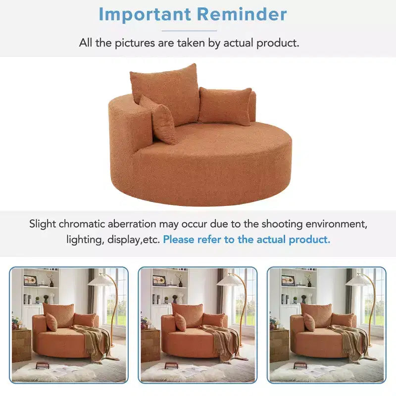 360 Swivel Barrel Accent Chair with Pillows, Comfort Swivel Sofa Chair Round Lounge Chair for Living Room