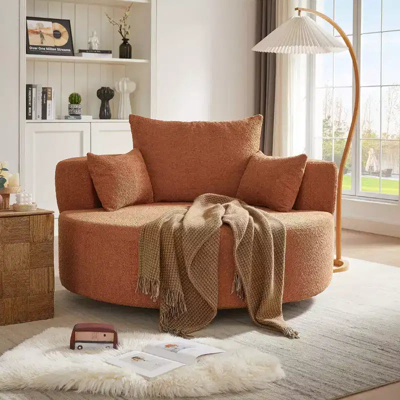 360 Swivel Barrel Accent Chair with Pillows, Comfort Swivel Sofa Chair Round Lounge Chair for Living Room