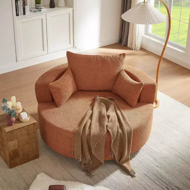 360 Swivel Barrel Accent Chair with Pillows, Comfort Swivel Sofa Chair Round Lounge Chair for Living Room