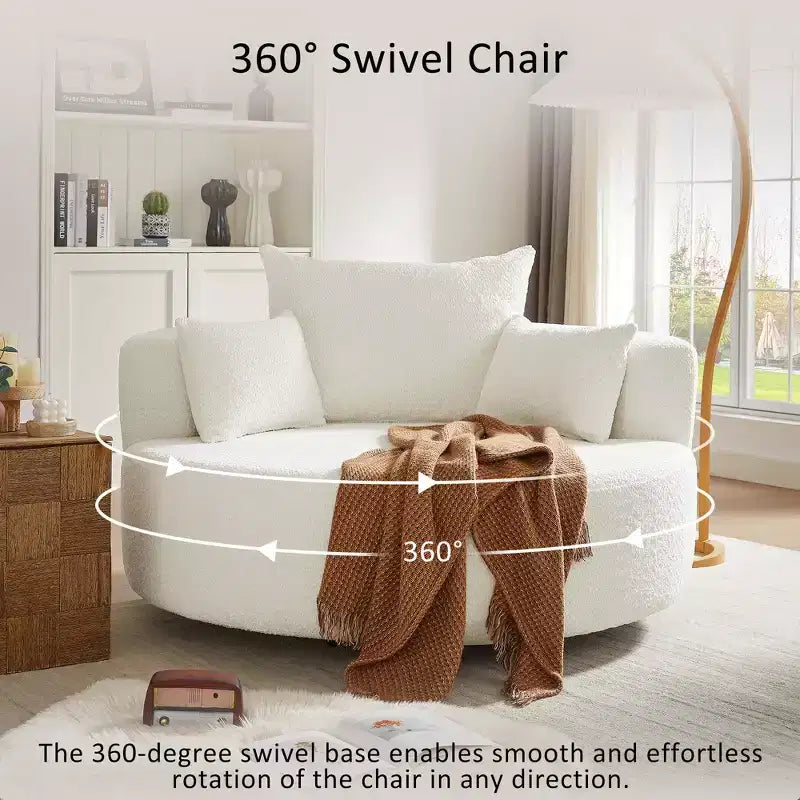 360 Swivel Barrel Accent Chair with Pillows, Comfort Swivel Sofa Chair Round Lounge Chair for Living Room