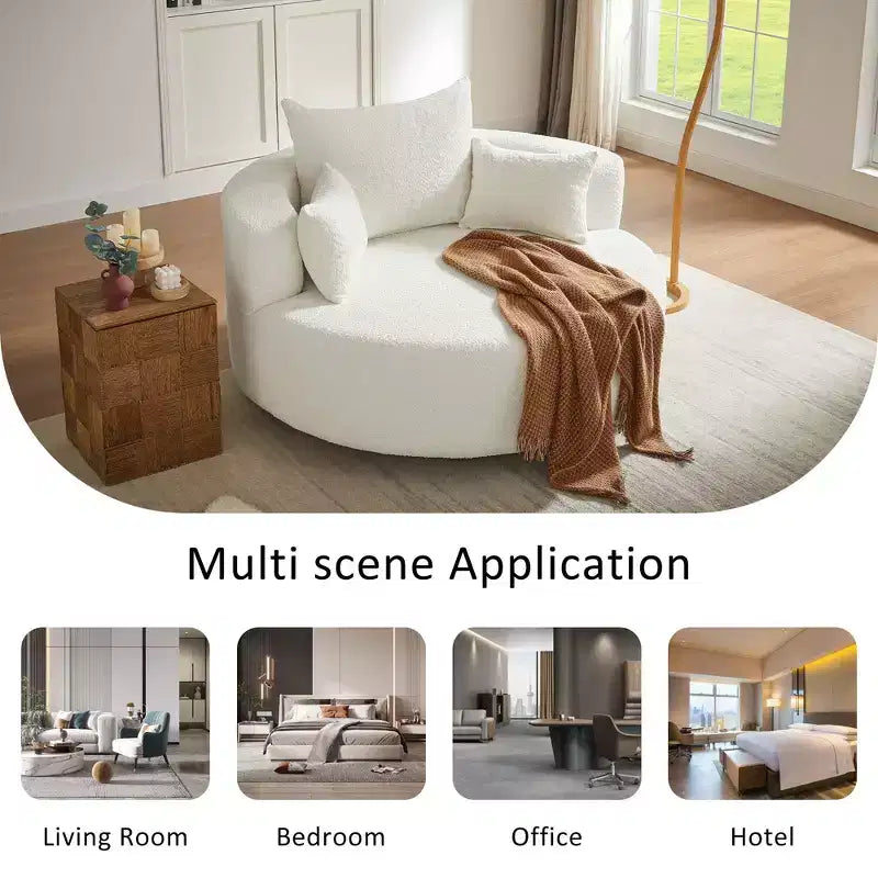 360 Swivel Barrel Accent Chair with Pillows, Comfort Swivel Sofa Chair Round Lounge Chair for Living Room