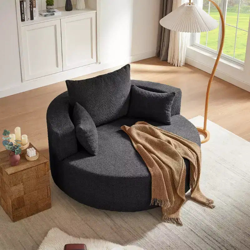 360 Swivel Barrel Accent Chair with Pillows, Comfort Swivel Sofa Chair Round Lounge Chair for Living Room