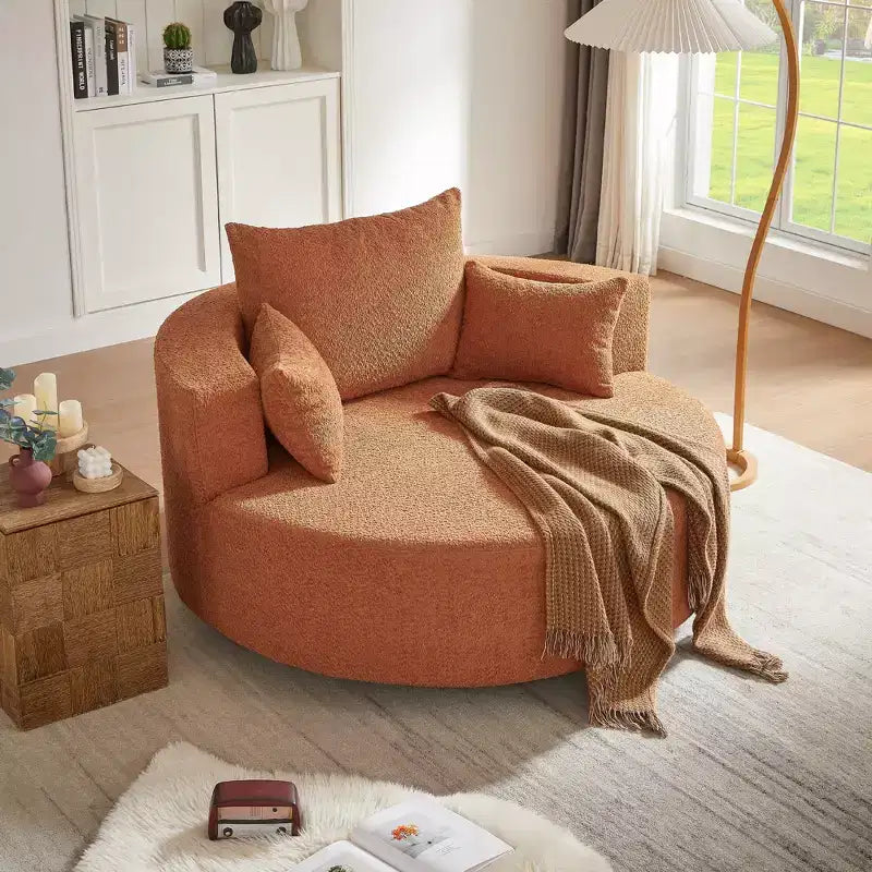 360 Swivel Barrel Accent Chair with Pillows, Comfort Swivel Sofa Chair Round Lounge Chair for Living Room