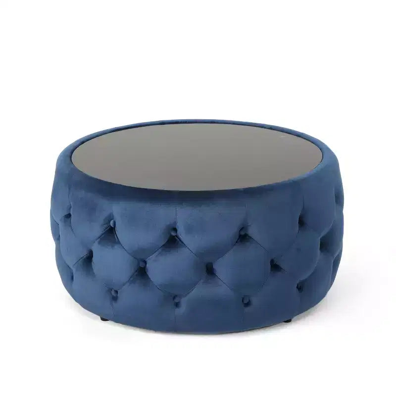 GDFStudio Ivy Glam Velvet Tufted Coffee Table Ottoman with Tempered Glass