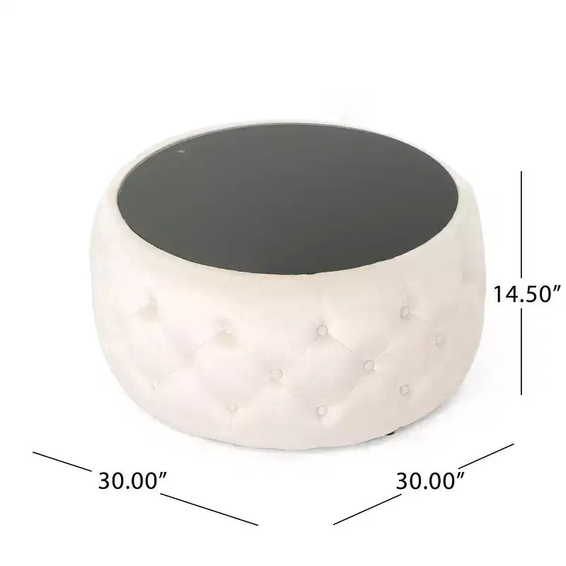 GDFStudio Ivy Glam Velvet Tufted Coffee Table Ottoman with Tempered Glass