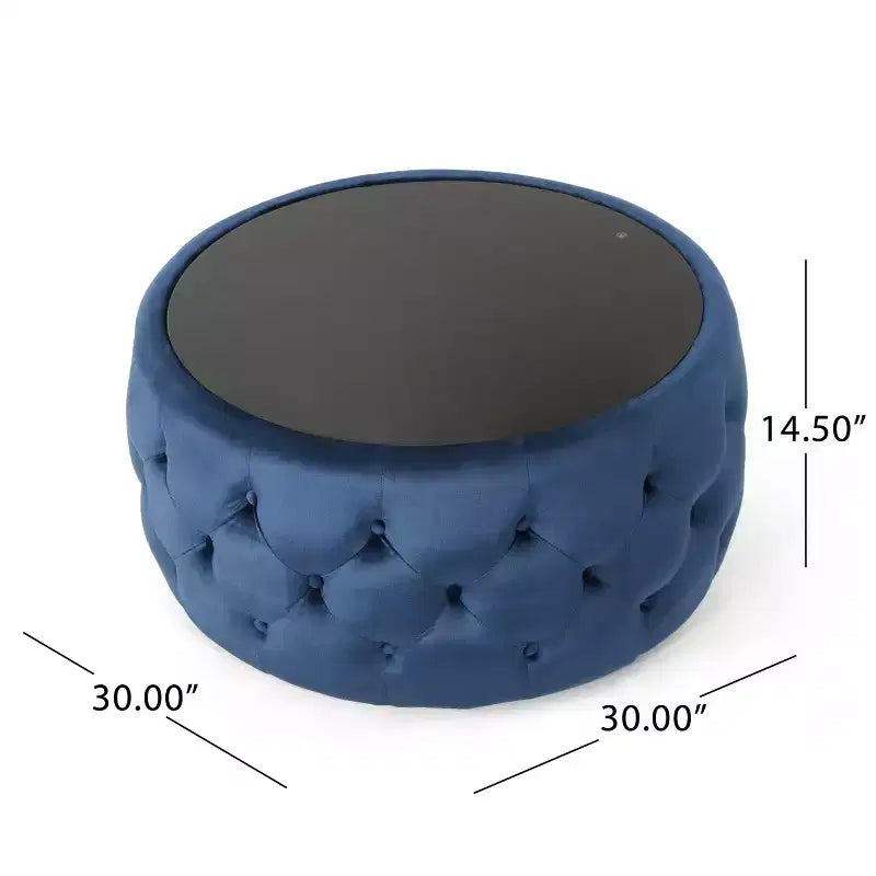 GDFStudio Ivy Glam Velvet Tufted Coffee Table Ottoman with Tempered Glass