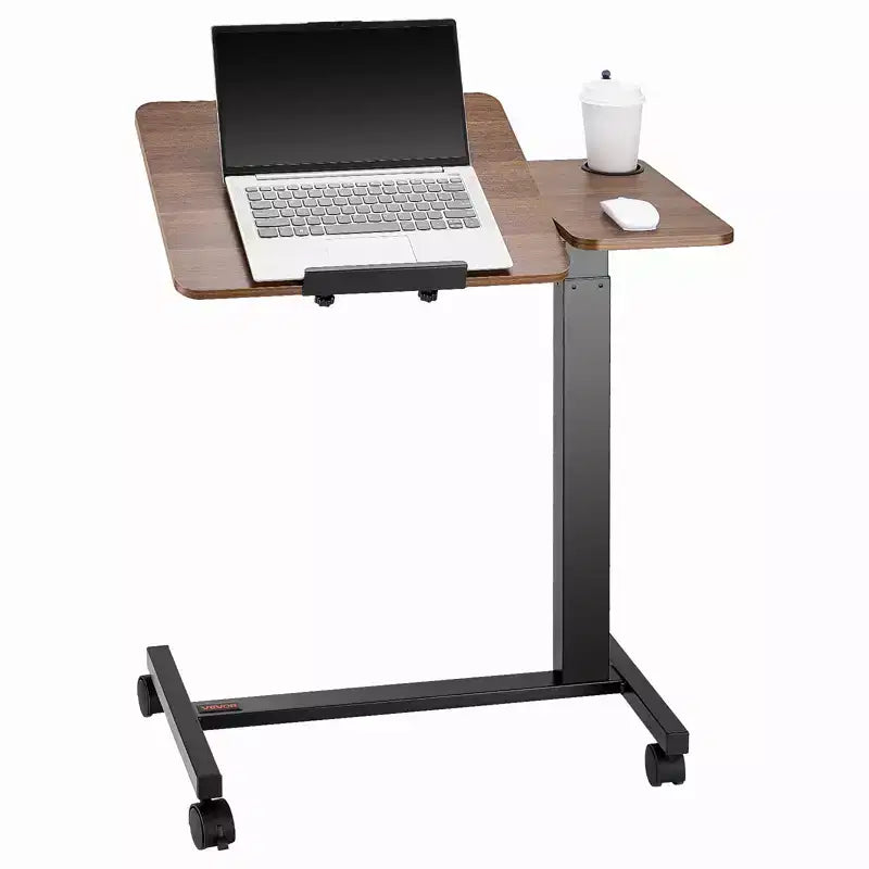 VEVOR Overbed Table, Mobile Bed Side Table with Flip Desktop and 4 Wheels, Height & Angle Adjustable Rolling Laptop Desk, Wood + Black