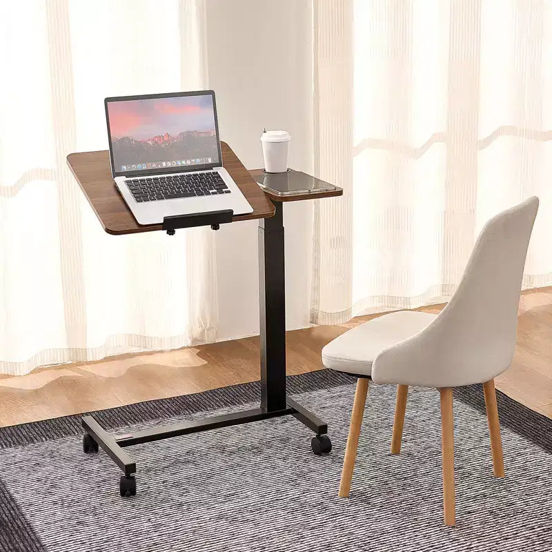 VEVOR Overbed Table, Mobile Bed Side Table with Flip Desktop and 4 Wheels, Height & Angle Adjustable Rolling Laptop Desk, Wood + Black