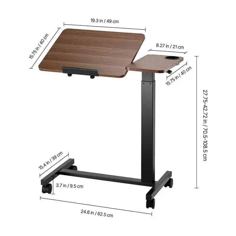 VEVOR Overbed Table, Mobile Bed Side Table with Flip Desktop and 4 Wheels, Height & Angle Adjustable Rolling Laptop Desk, Wood + Black