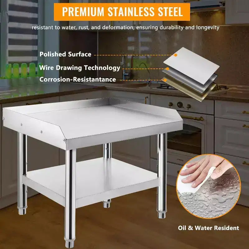 Acekool 24 Stainless Steel Grill Stand  1000 lb Rated Commercial Table with Adjustable Legs & Safety Baffle
