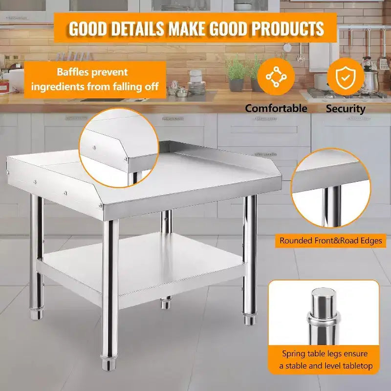 Acekool 24 Stainless Steel Grill Stand  1000 lb Rated Commercial Table with Adjustable Legs & Safety Baffle