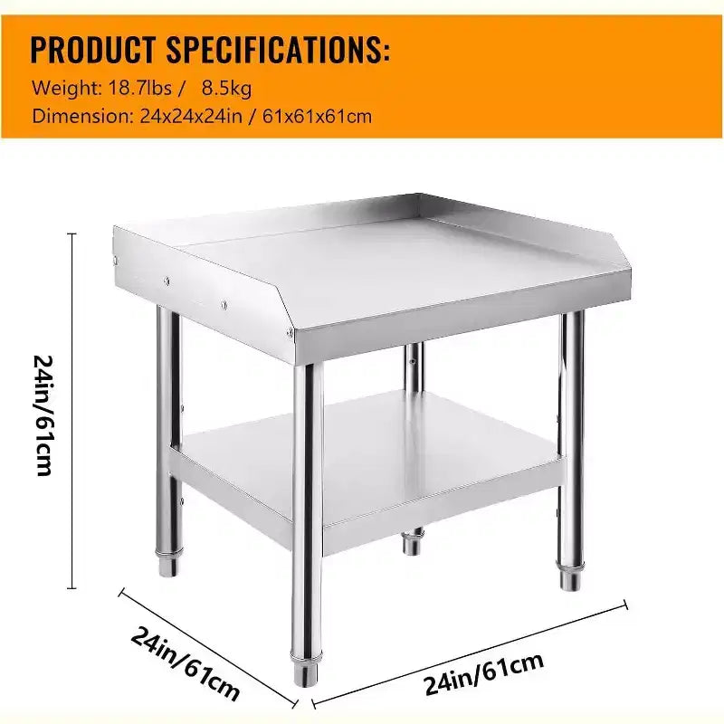 Acekool 24 Stainless Steel Grill Stand  1000 lb Rated Commercial Table with Adjustable Legs & Safety Baffle
