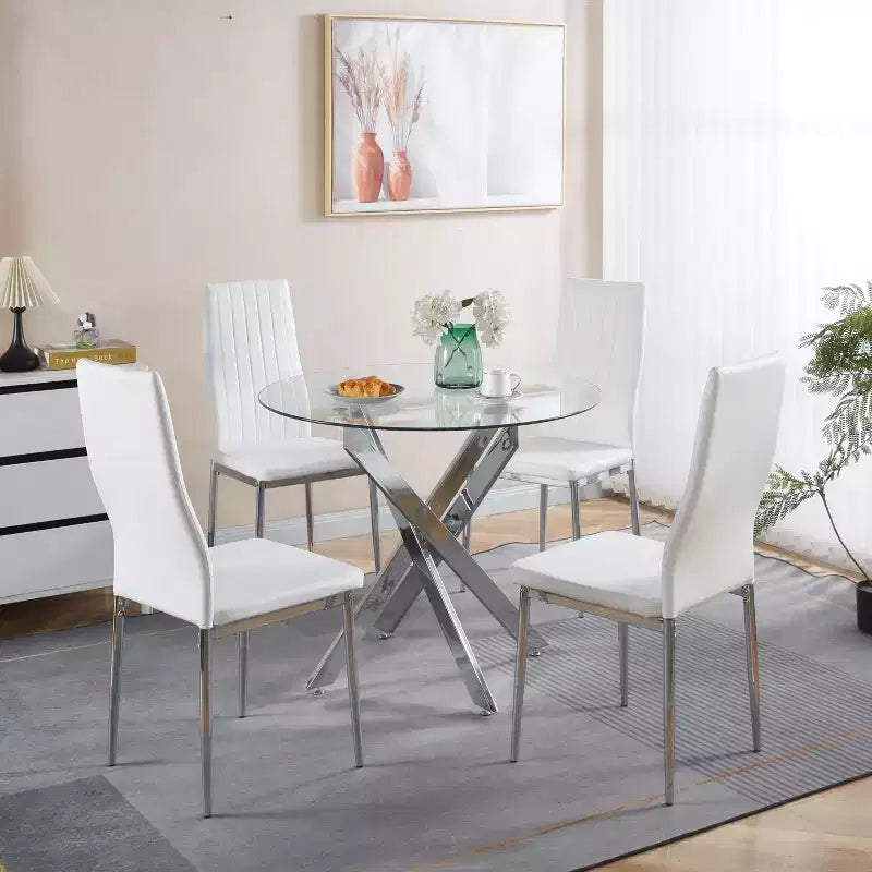 Dining Chair Set of 4, Faux Leather Upholstered Chair with Golden/Chrome Metal Legs, Kitchen & Dining Chairs - ModernLuxe
