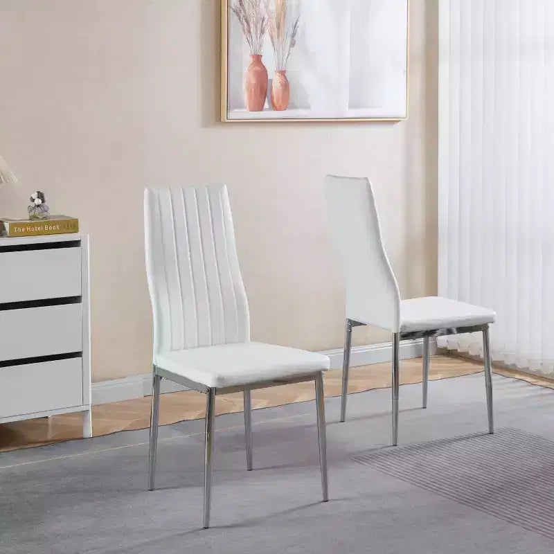 Dining Chair Set of 4, Faux Leather Upholstered Chair with Golden/Chrome Metal Legs, Kitchen & Dining Chairs - ModernLuxe