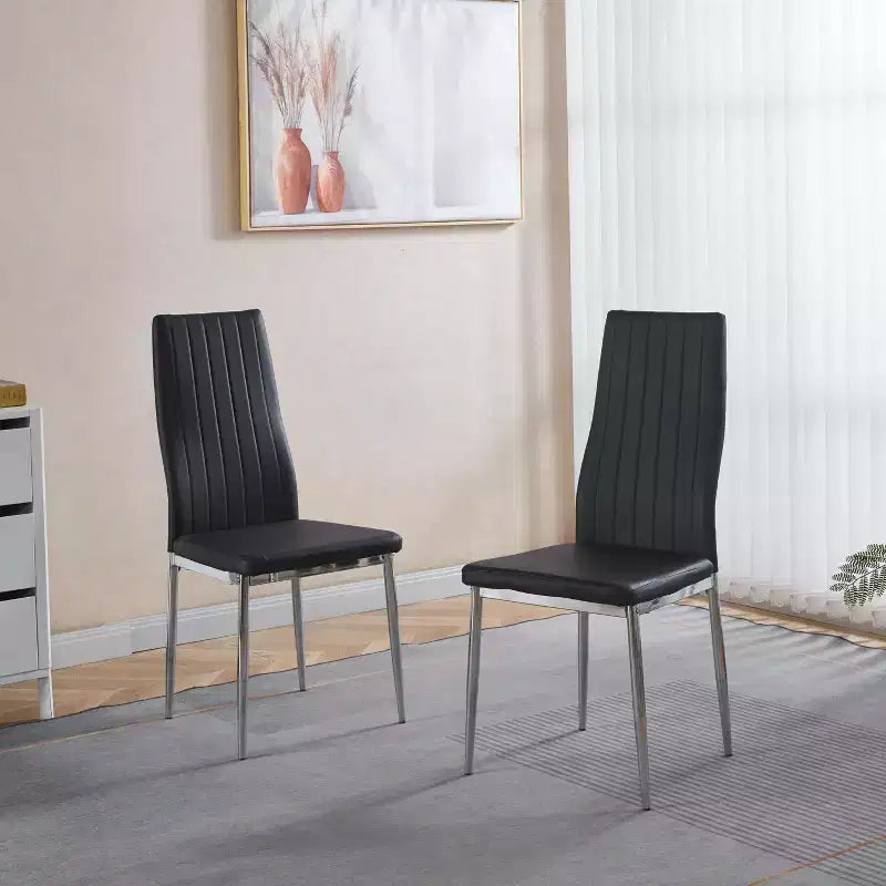 Dining Chair Set of 4, Faux Leather Upholstered Chair with Golden/Chrome Metal Legs, Kitchen & Dining Chairs - ModernLuxe