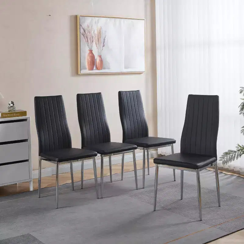 Dining Chair Set of 4, Faux Leather Upholstered Chair with Golden/Chrome Metal Legs, Kitchen & Dining Chairs - ModernLuxe