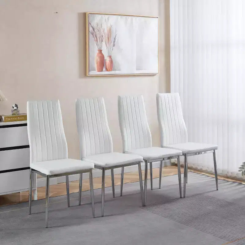 Dining Chair Set of 4, Faux Leather Upholstered Chair with Golden/Chrome Metal Legs, Kitchen & Dining Chairs - ModernLuxe