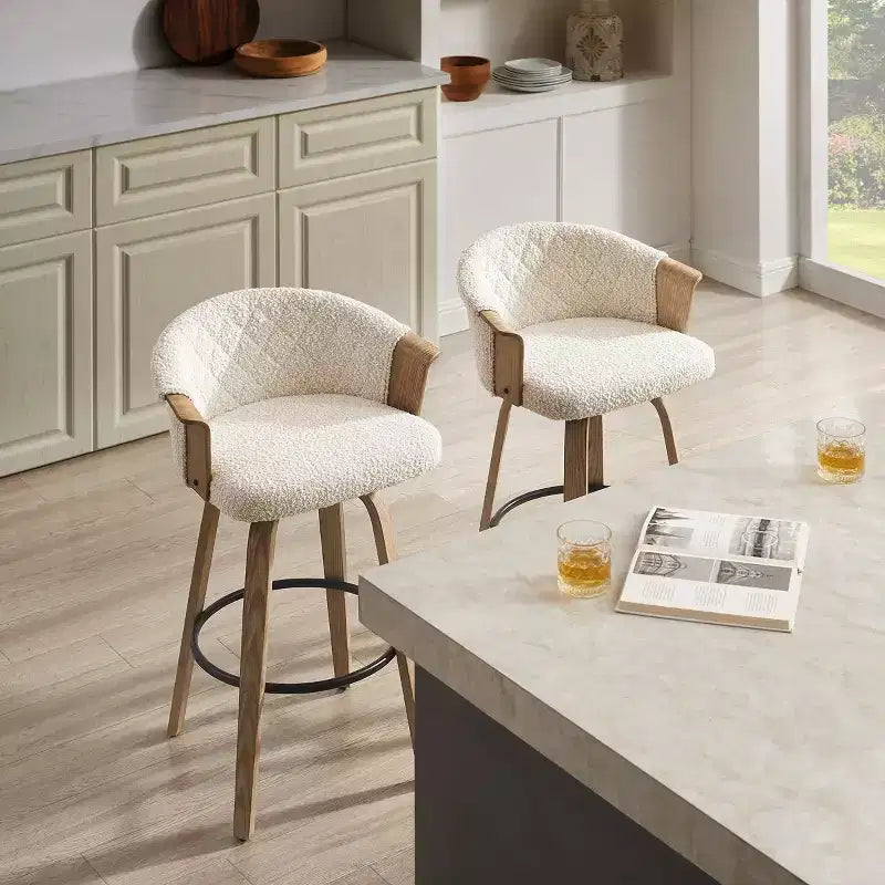 Art Leon Mid-Century Modern Fabric Swivel Barstools, Set of 2