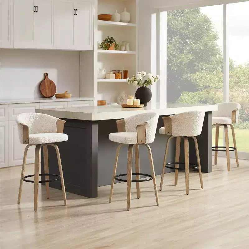 Art Leon Mid-Century Modern Fabric Swivel Barstools, Set of 2