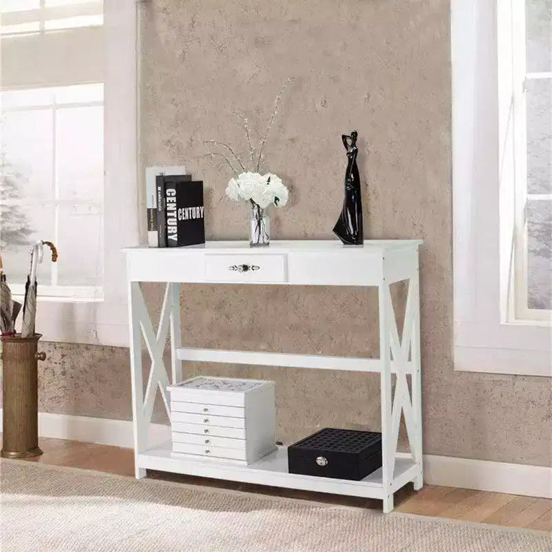 40.16in White 2 Layers with One Drawer Density Board Entrance Table
