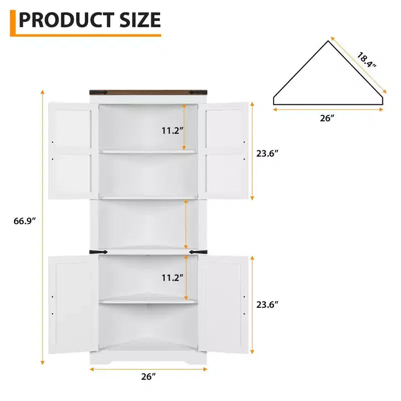 Meuble d'angle de 170 cm de haut avec porte vitrée, armoire d'angle autoportante en bois avec étagères réglables, design peu encombrant, pour salle de bain