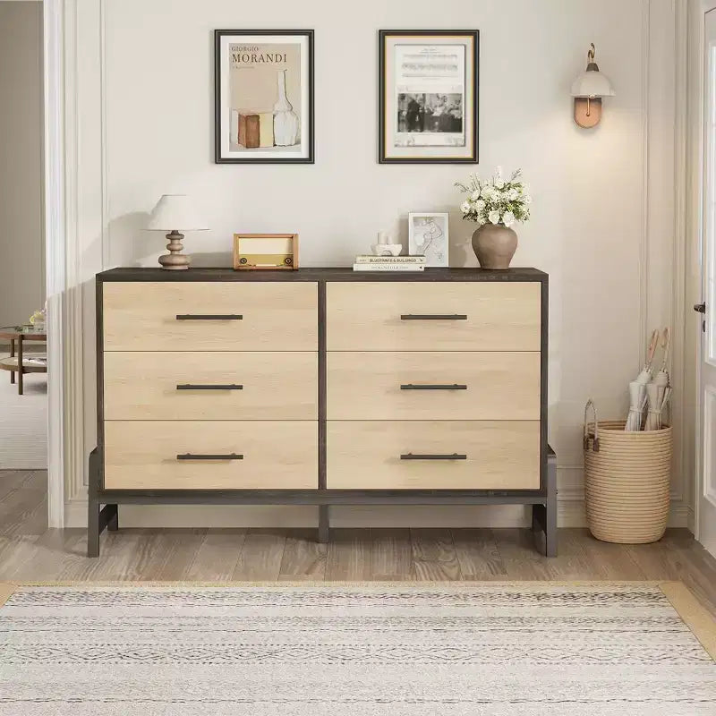 6 Dresser for Bedroom, 52 Wide Drawer with Large Storage Space, Freestanding Wooden Closet Storage Dresser Chest for Living Room, Bedroom, Entryway