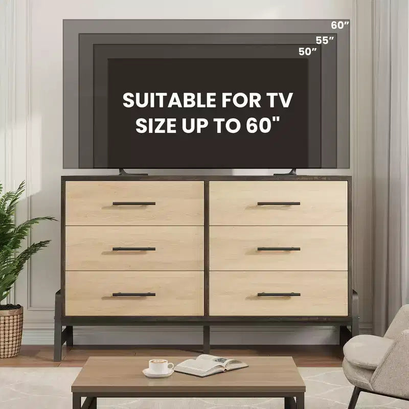 6 Dresser for Bedroom, 52 Wide Drawer with Large Storage Space, Freestanding Wooden Closet Storage Dresser Chest for Living Room, Bedroom, Entryway