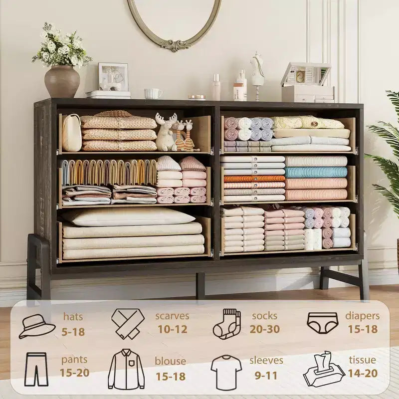 6 Dresser for Bedroom, 52 Wide Drawer with Large Storage Space, Freestanding Wooden Closet Storage Dresser Chest for Living Room, Bedroom, Entryway
