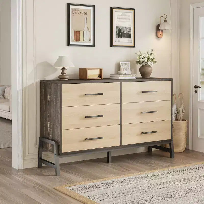 6 Dresser for Bedroom, 52 Wide Drawer with Large Storage Space, Freestanding Wooden Closet Storage Dresser Chest for Living Room, Bedroom, Entryway