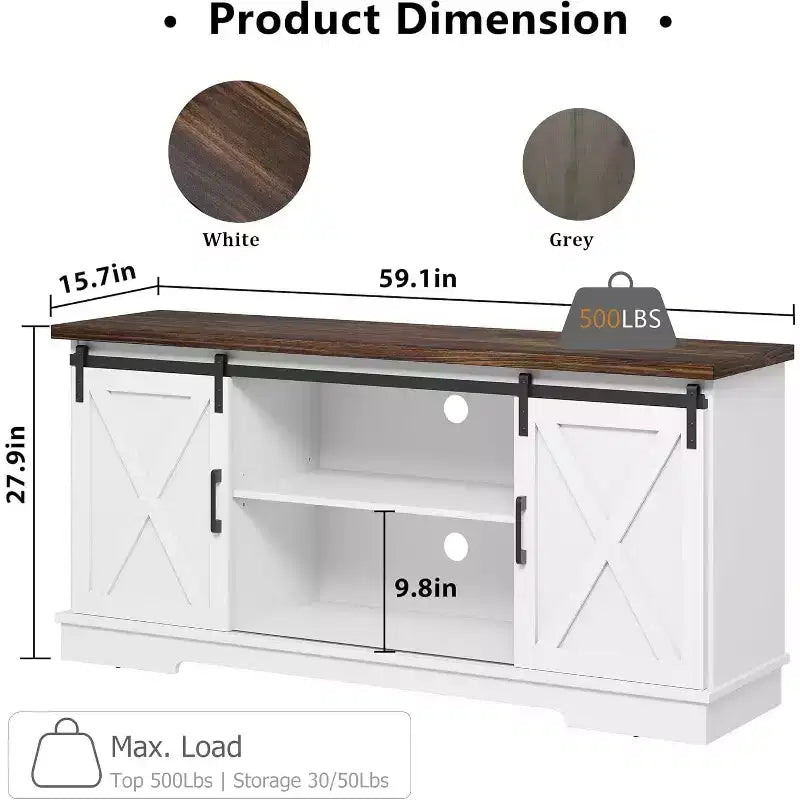 59 Farmhouse TV Stand for TVs Up to 65, Entertainment Center with Sliding Barn Doors, Adjustable Shelves, Media Console for Living Room, Bedroom