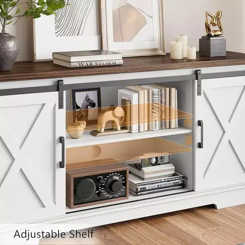 59 Farmhouse TV Stand for TVs Up to 65, Entertainment Center with Sliding Barn Doors, Adjustable Shelves, Media Console for Living Room, Bedroom