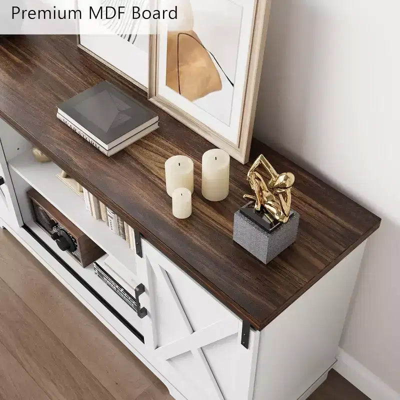 59 Farmhouse TV Stand for TVs Up to 65, Entertainment Center with Sliding Barn Doors, Adjustable Shelves, Media Console for Living Room, Bedroom