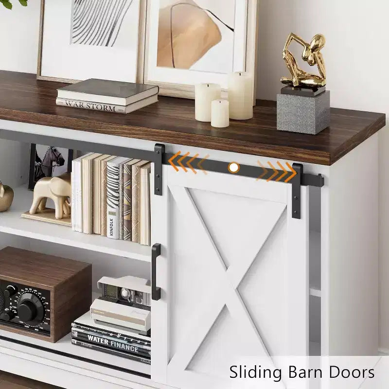 59 Farmhouse TV Stand for TVs Up to 65, Entertainment Center with Sliding Barn Doors, Adjustable Shelves, Media Console for Living Room, Bedroom