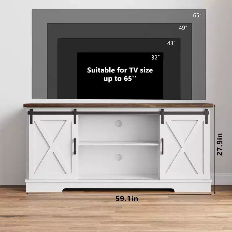 59 Farmhouse TV Stand for TVs Up to 65, Entertainment Center with Sliding Barn Doors, Adjustable Shelves, Media Console for Living Room, Bedroom
