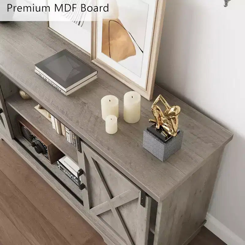 59 Farmhouse TV Stand for TVs Up to 65, Entertainment Center with Sliding Barn Doors, Adjustable Shelves, Media Console for Living Room, Bedroom