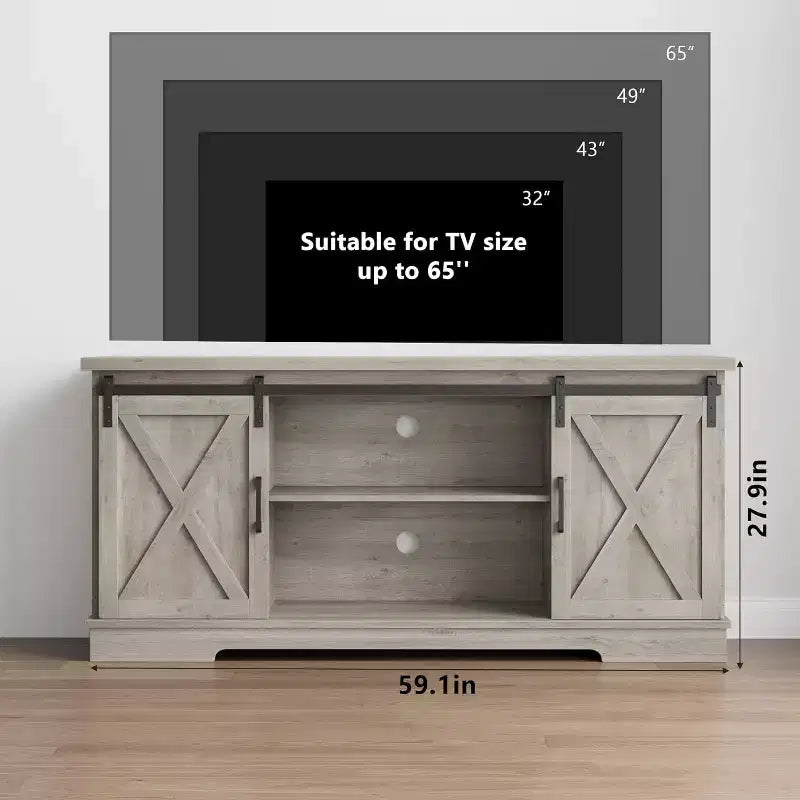 59 Farmhouse TV Stand for TVs Up to 65, Entertainment Center with Sliding Barn Doors, Adjustable Shelves, Media Console for Living Room, Bedroom