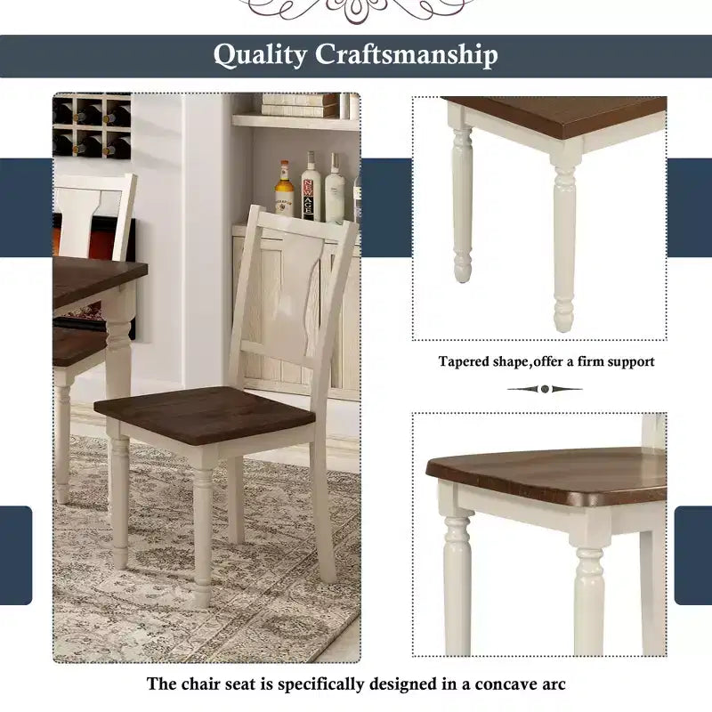 6 Pieces Dining Set Wooden Rectangle Table and 4 Chairs with Bench for Dining Room, Brown+Cottage White