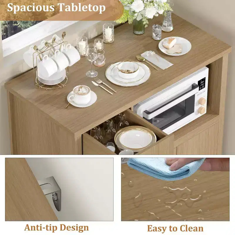 Kitchen Microwave Cabinets with Storage, Buffet Cabinet Sideboard with 3 Doors,1 Drawer and Adjustable Shelves, Pantry Storage Cabinet for Kitchen