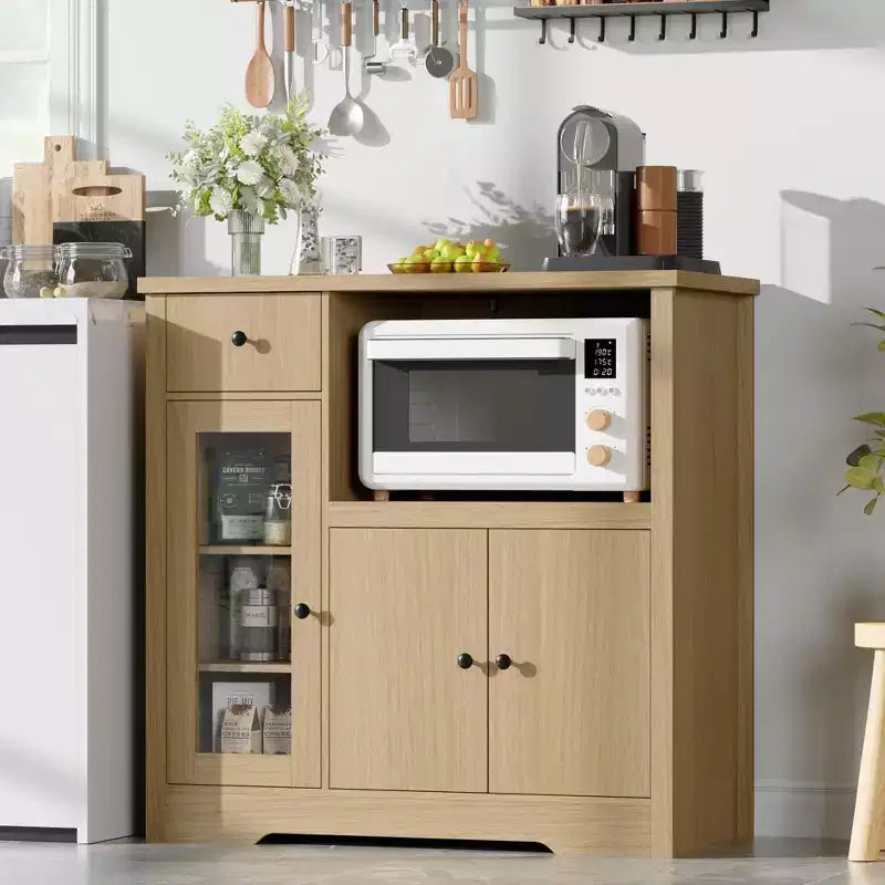 Kitchen Microwave Cabinets with Storage, Buffet Cabinet Sideboard with 3 Doors,1 Drawer and Adjustable Shelves, Pantry Storage Cabinet for Kitchen