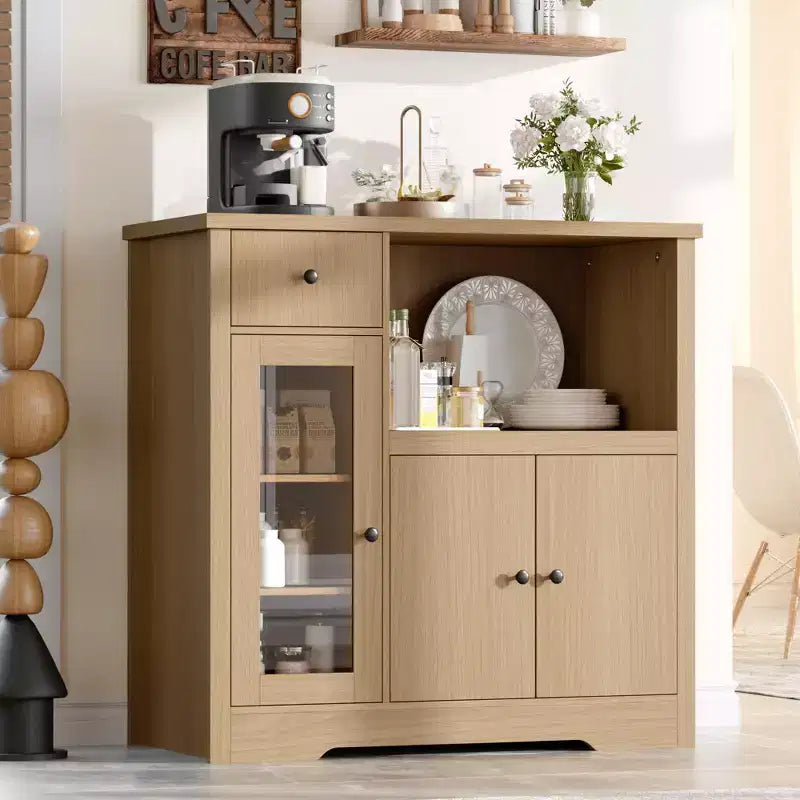 Kitchen Microwave Cabinets with Storage, Buffet Cabinet Sideboard with 3 Doors,1 Drawer and Adjustable Shelves, Pantry Storage Cabinet for Kitchen