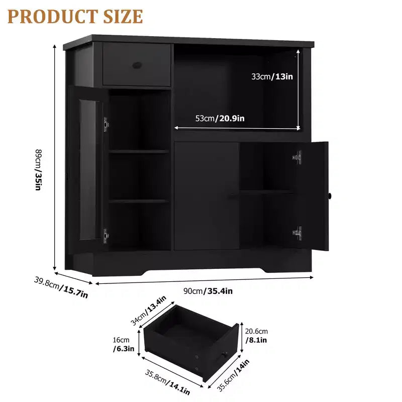 Kitchen Microwave Cabinets with Storage, Buffet Cabinet Sideboard with 3 Doors,1 Drawer and Adjustable Shelves, Pantry Storage Cabinet for Kitchen