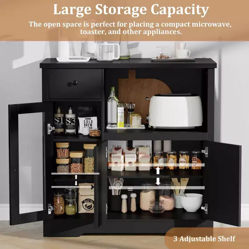 Kitchen Microwave Cabinets with Storage, Buffet Cabinet Sideboard with 3 Doors,1 Drawer and Adjustable Shelves, Pantry Storage Cabinet for Kitchen