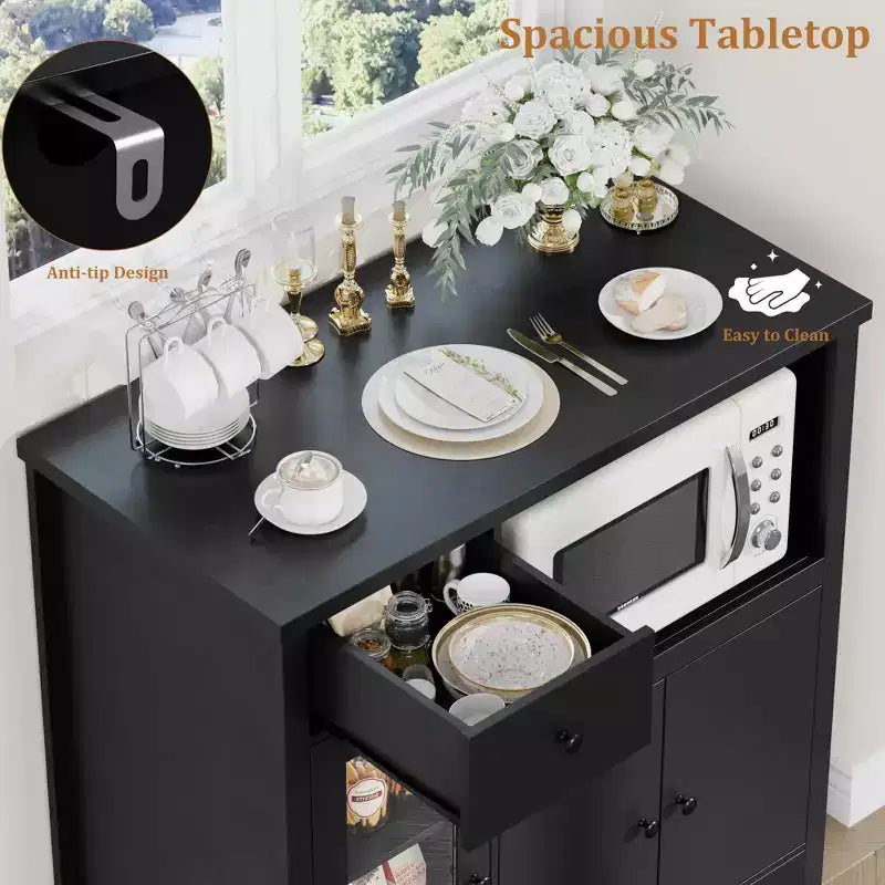 Kitchen Microwave Cabinets with Storage, Buffet Cabinet Sideboard with 3 Doors,1 Drawer and Adjustable Shelves, Pantry Storage Cabinet for Kitchen