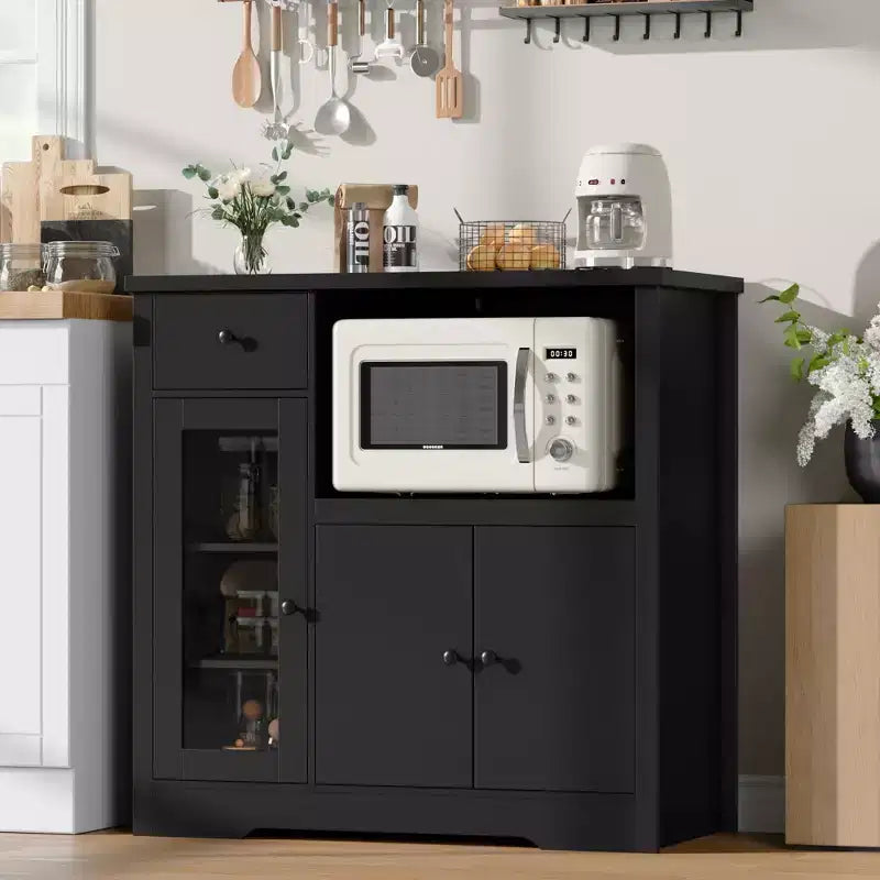 Kitchen Microwave Cabinets with Storage, Buffet Cabinet Sideboard with 3 Doors,1 Drawer and Adjustable Shelves, Pantry Storage Cabinet for Kitchen
