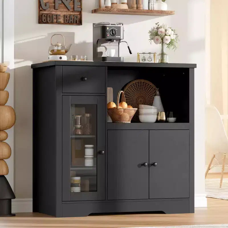 Kitchen Microwave Cabinets with Storage, Buffet Cabinet Sideboard with 3 Doors,1 Drawer and Adjustable Shelves, Pantry Storage Cabinet for Kitchen