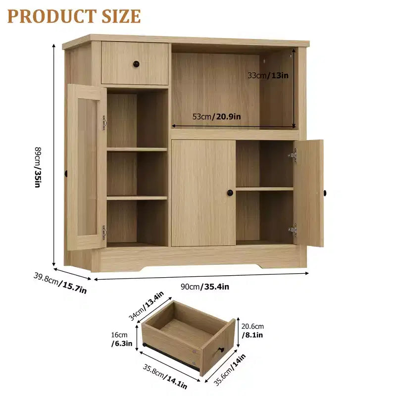 Kitchen Microwave Cabinets with Storage, Buffet Cabinet Sideboard with 3 Doors,1 Drawer and Adjustable Shelves, Pantry Storage Cabinet for Kitchen